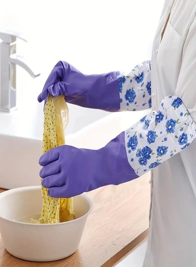 GKN Reusable Rubber Latex Dish Washing Gloves PVC Flock Lined Long Sleeves Elbow Length Hand Gloves For Kitchen Dish-washing, Cleaning Gloves (Green + Purple) (2 Pair) - Image 3